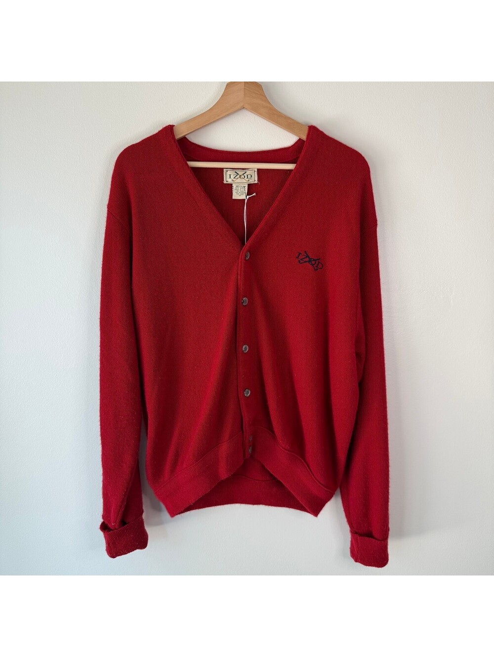 Vintage 90s IZOD Lacoste Red Acrylic Cardigan Sweater Size Medium